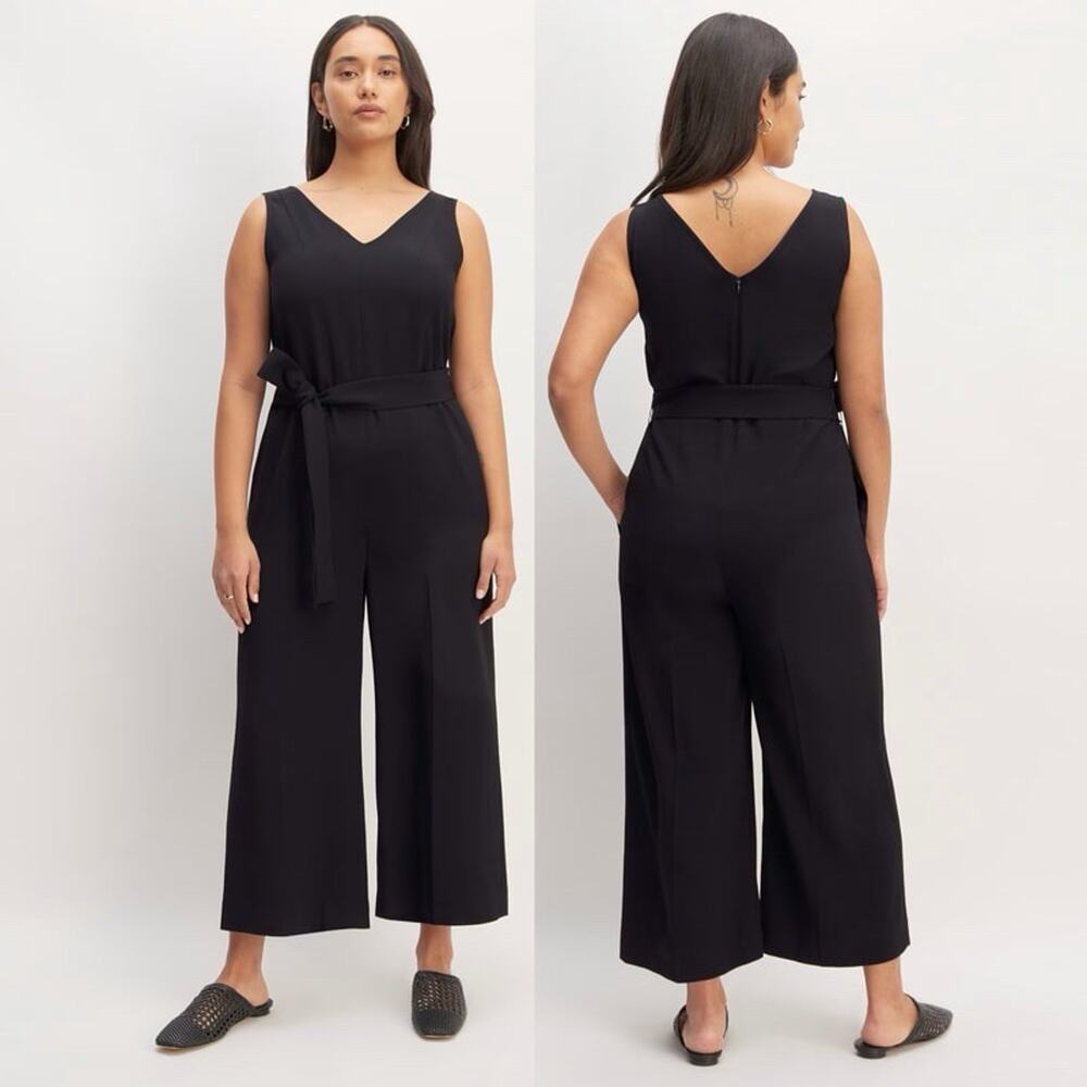 Everlane Black GoWeave Jumpsuit Sleeveless Wide Leg V-Neck Belted Minimalist 00